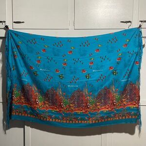 Maldives turquoise ocean corals fish‎ sarong wrap shawl with fringe Large NEW